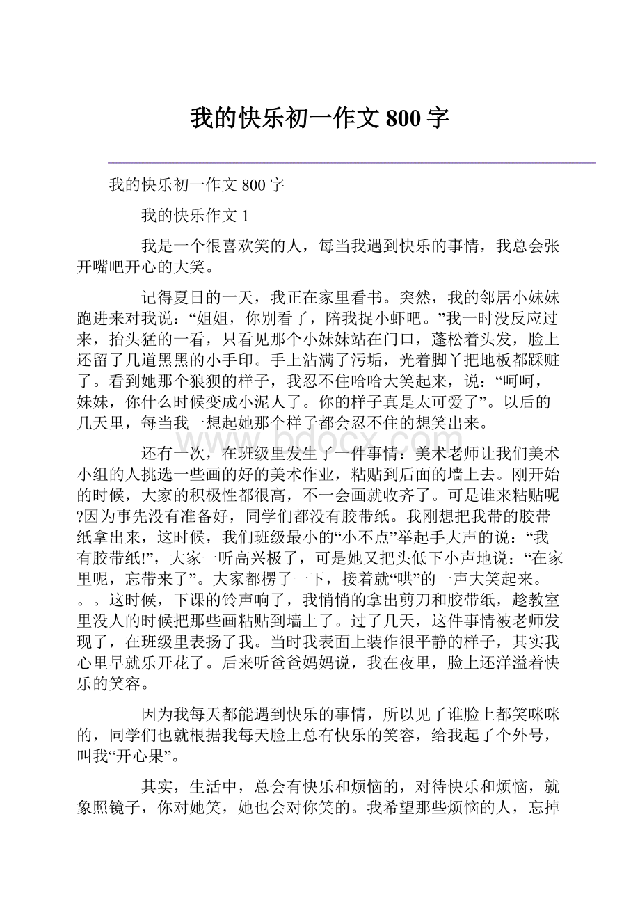 我的快乐初一作文800字Word格式文档下载.docx