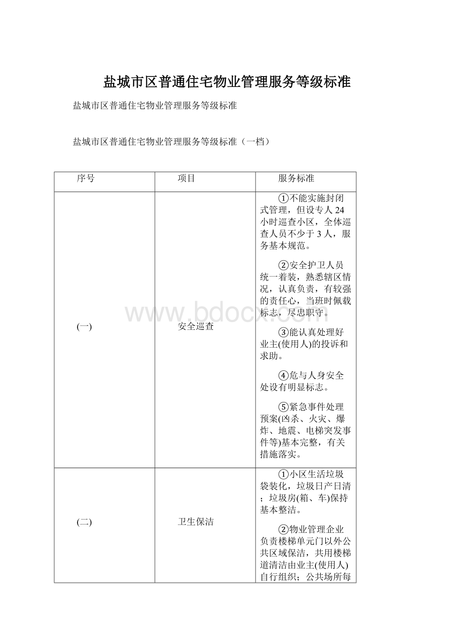 盐城市区普通住宅物业管理服务等级标准Word文件下载.docx