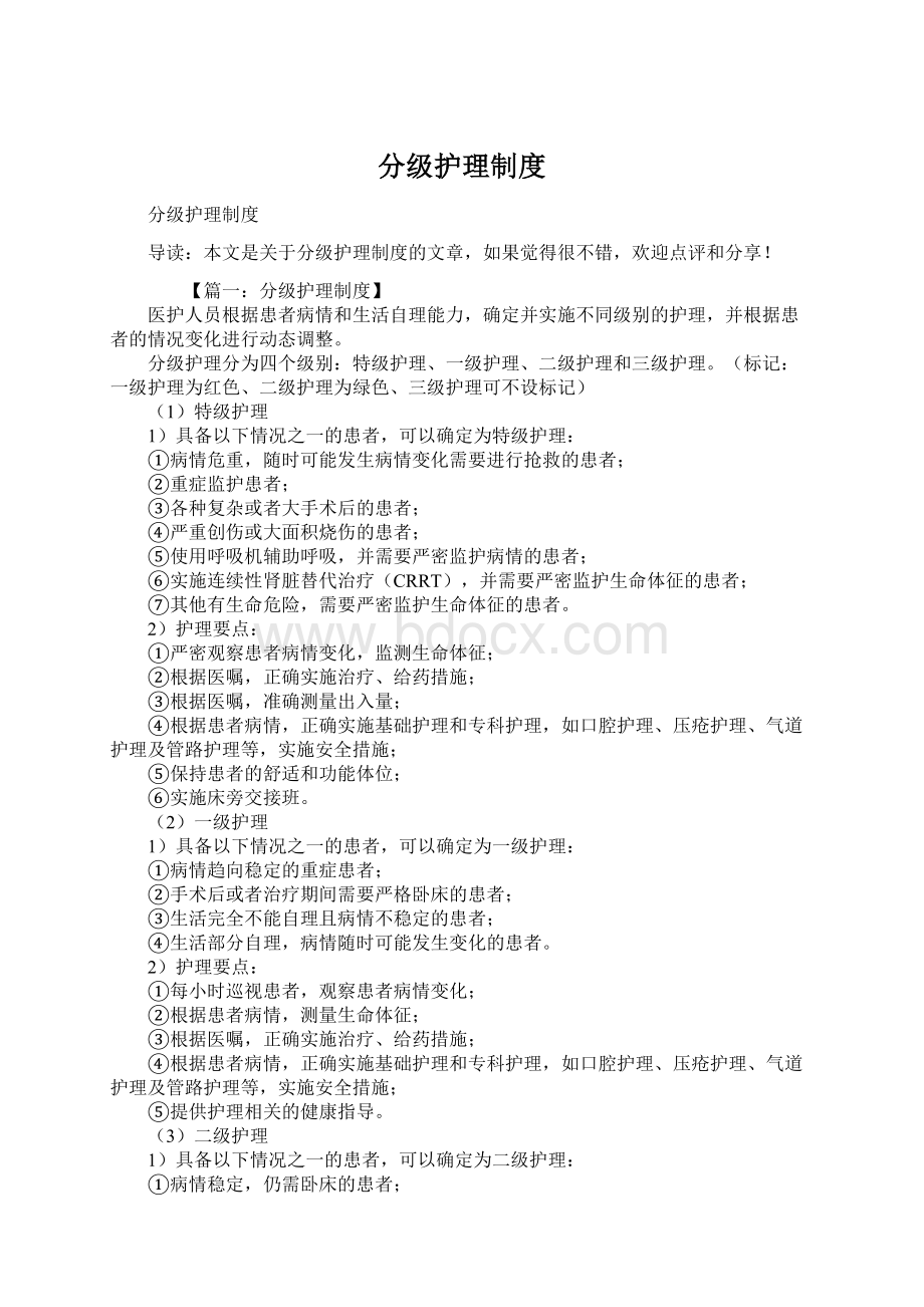 分级护理制度Word格式文档下载.docx