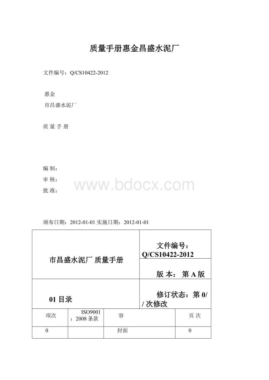 质量手册惠金昌盛水泥厂.docx