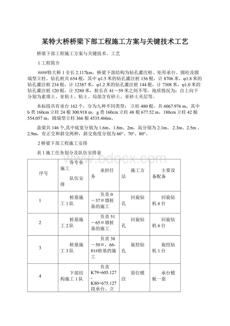 某特大桥桥梁下部工程施工方案与关键技术工艺Word格式.docx