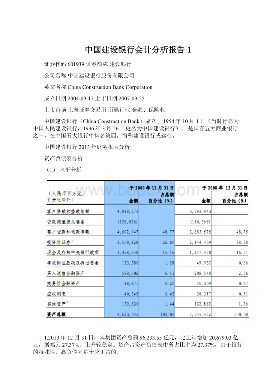 中国建设银行会计分析报告 1Word文档格式.docx