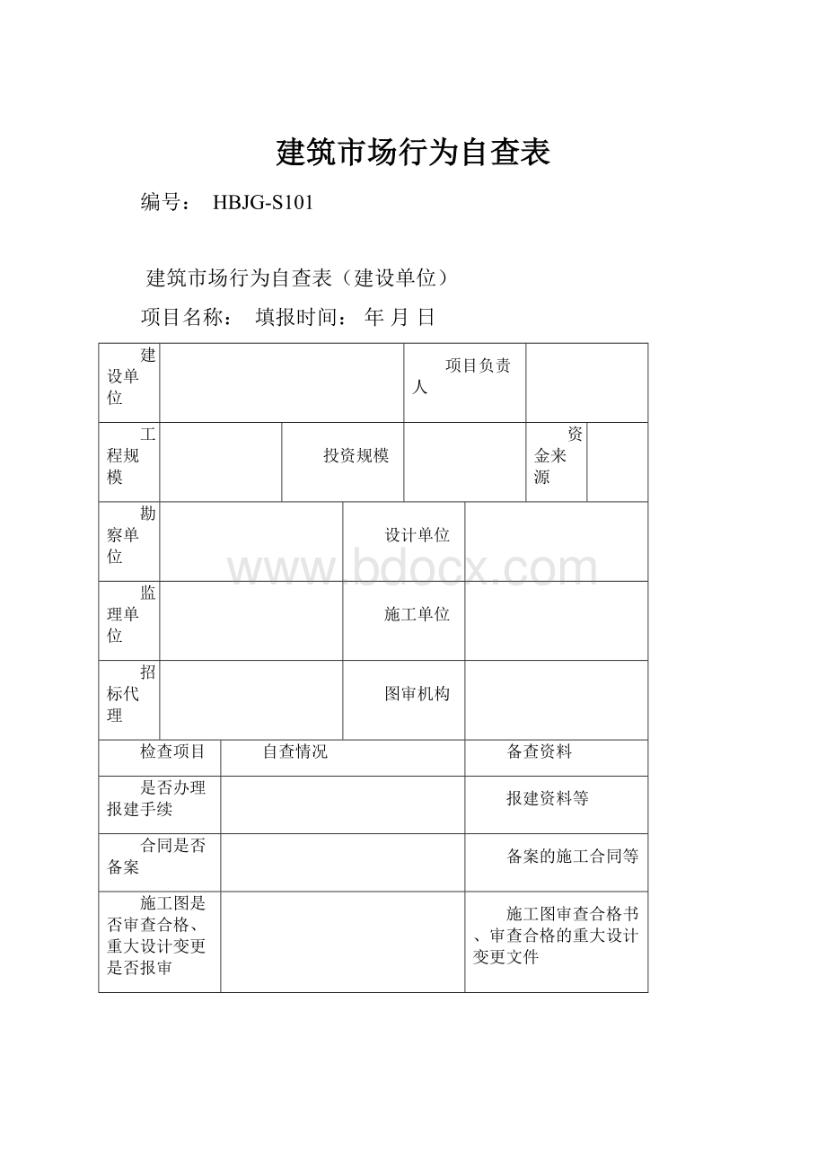 建筑市场行为自查表Word下载.docx_第1页