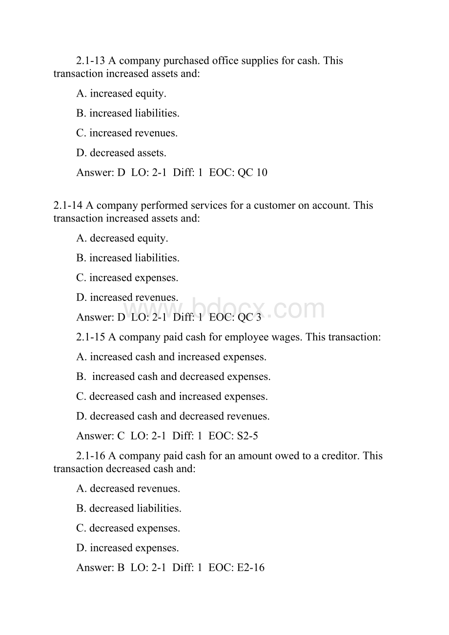 财务会计题库 Transaction AnalysisWord文档格式.docx_第3页