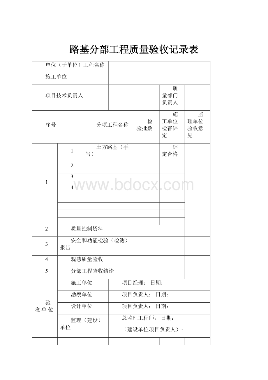 路基分部工程质量验收记录表Word格式文档下载.docx