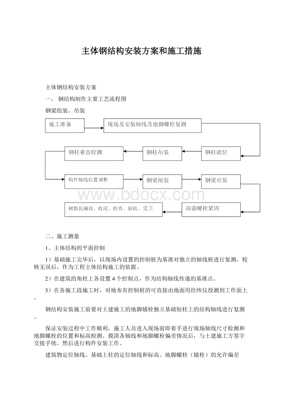 主体钢结构安装方案和施工措施Word文档下载推荐.docx_第1页