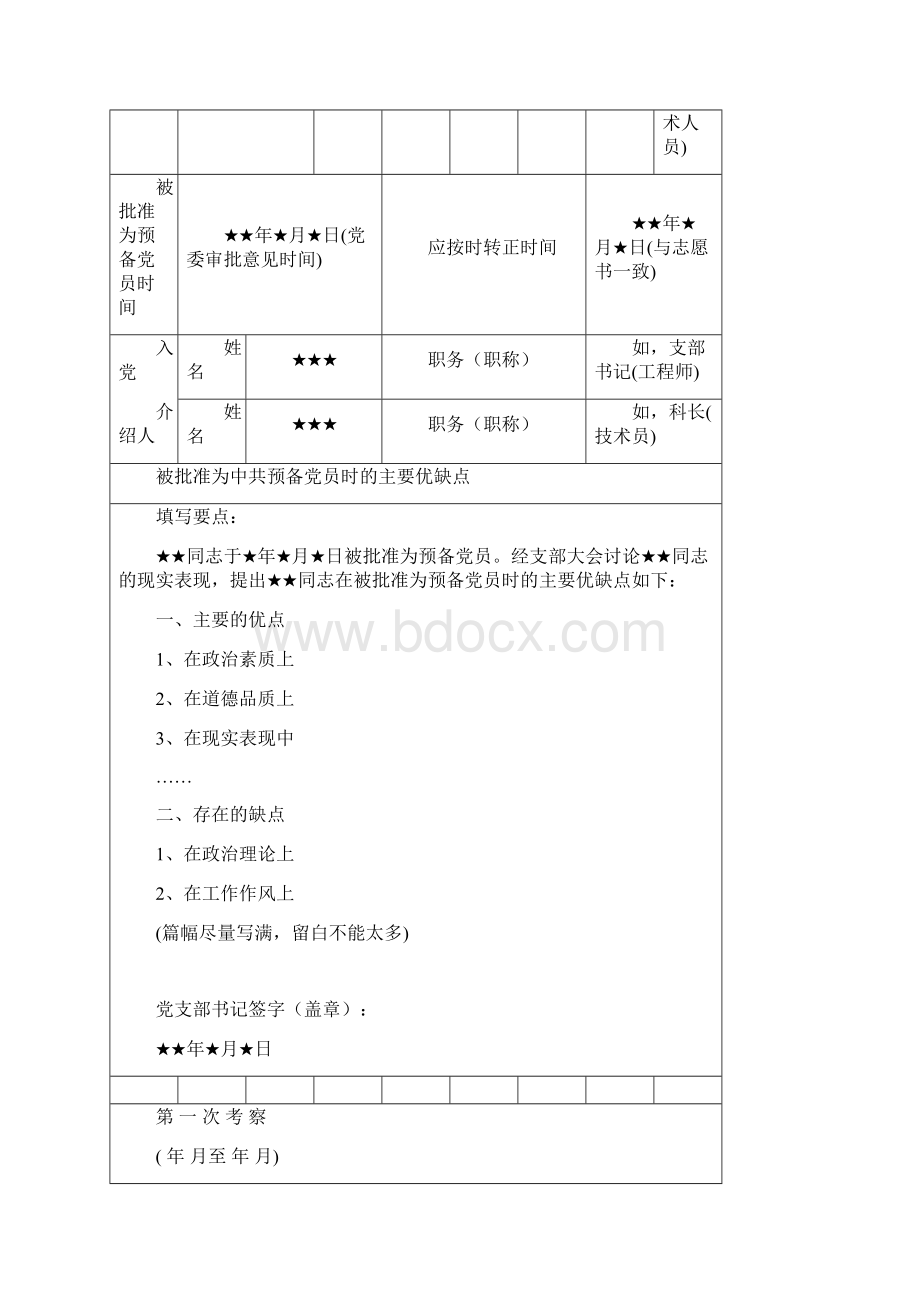 预备党员培养教育考察登记簿填写指南Word文档格式.docx_第2页