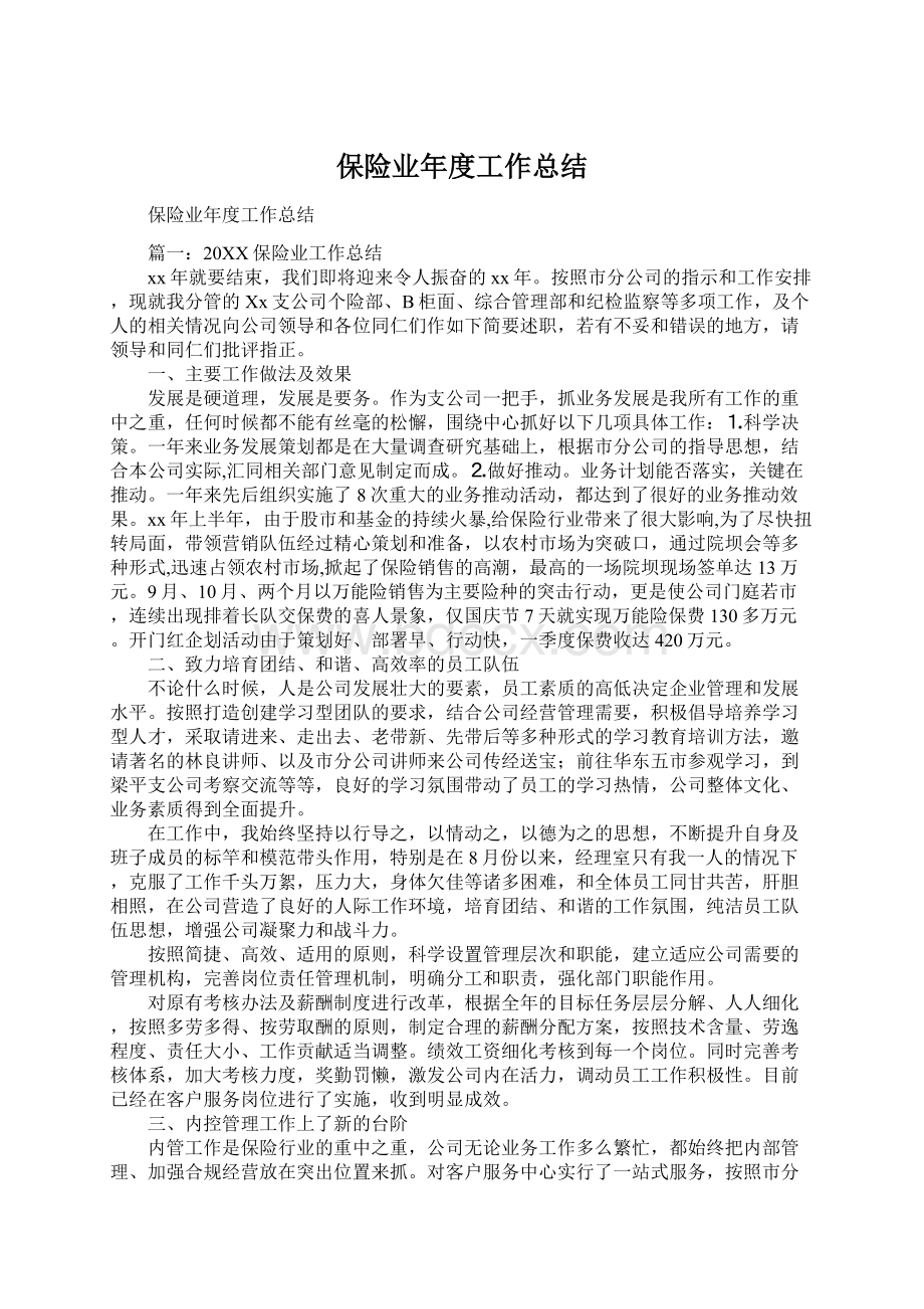 保险业年度工作总结.docx