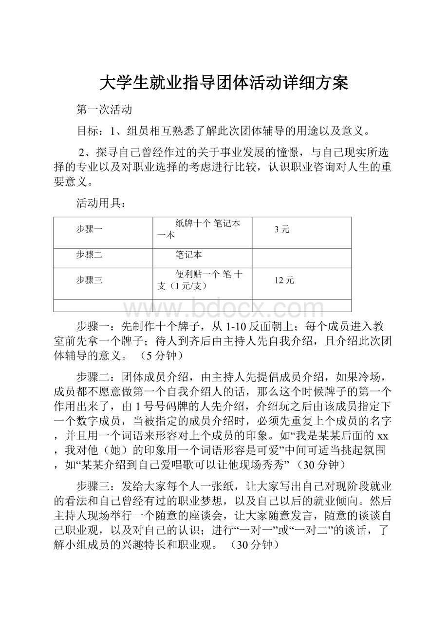 大学生就业指导团体活动详细方案.docx