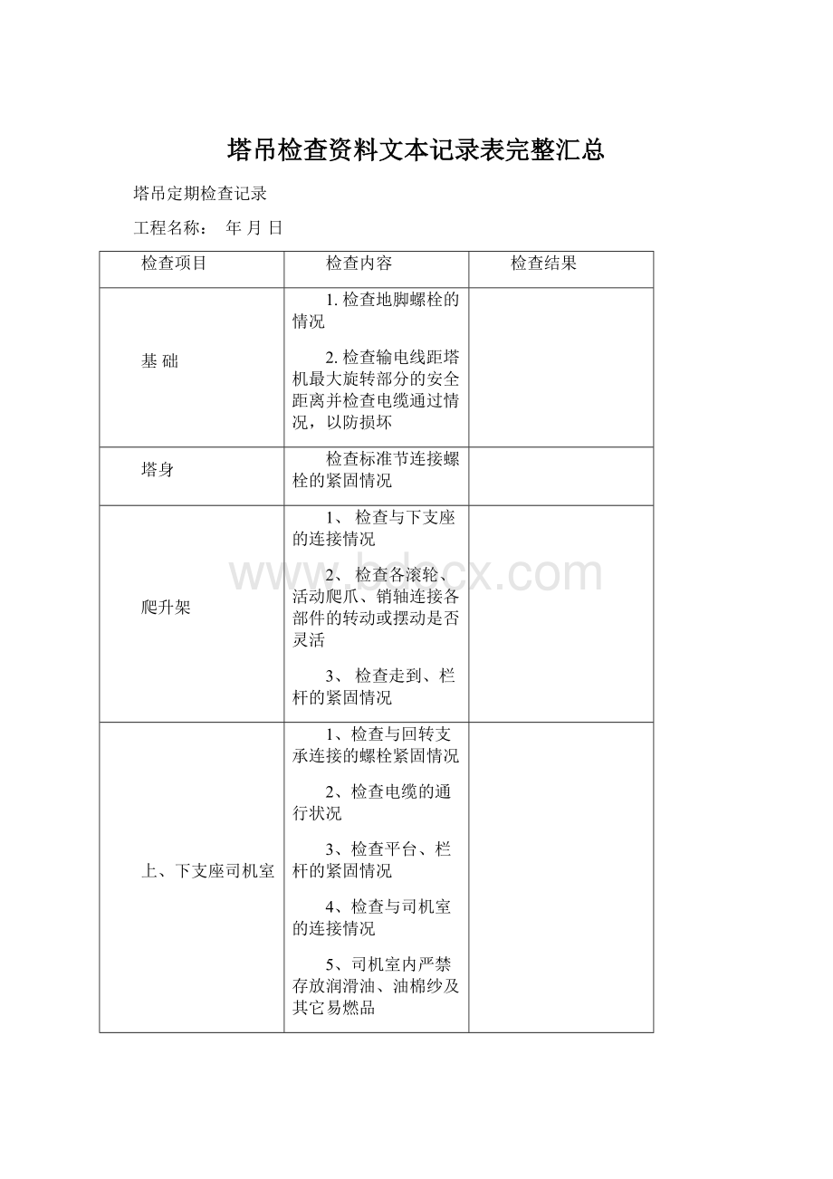 塔吊检查资料文本记录表完整汇总Word文档下载推荐.docx_第1页