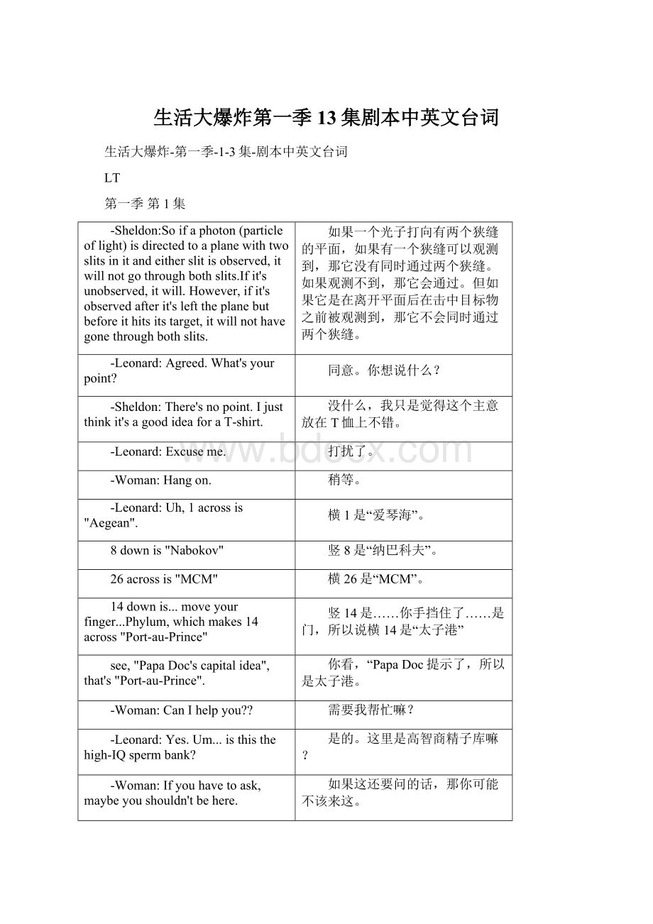 生活大爆炸第一季13集剧本中英文台词Word文档下载推荐.docx