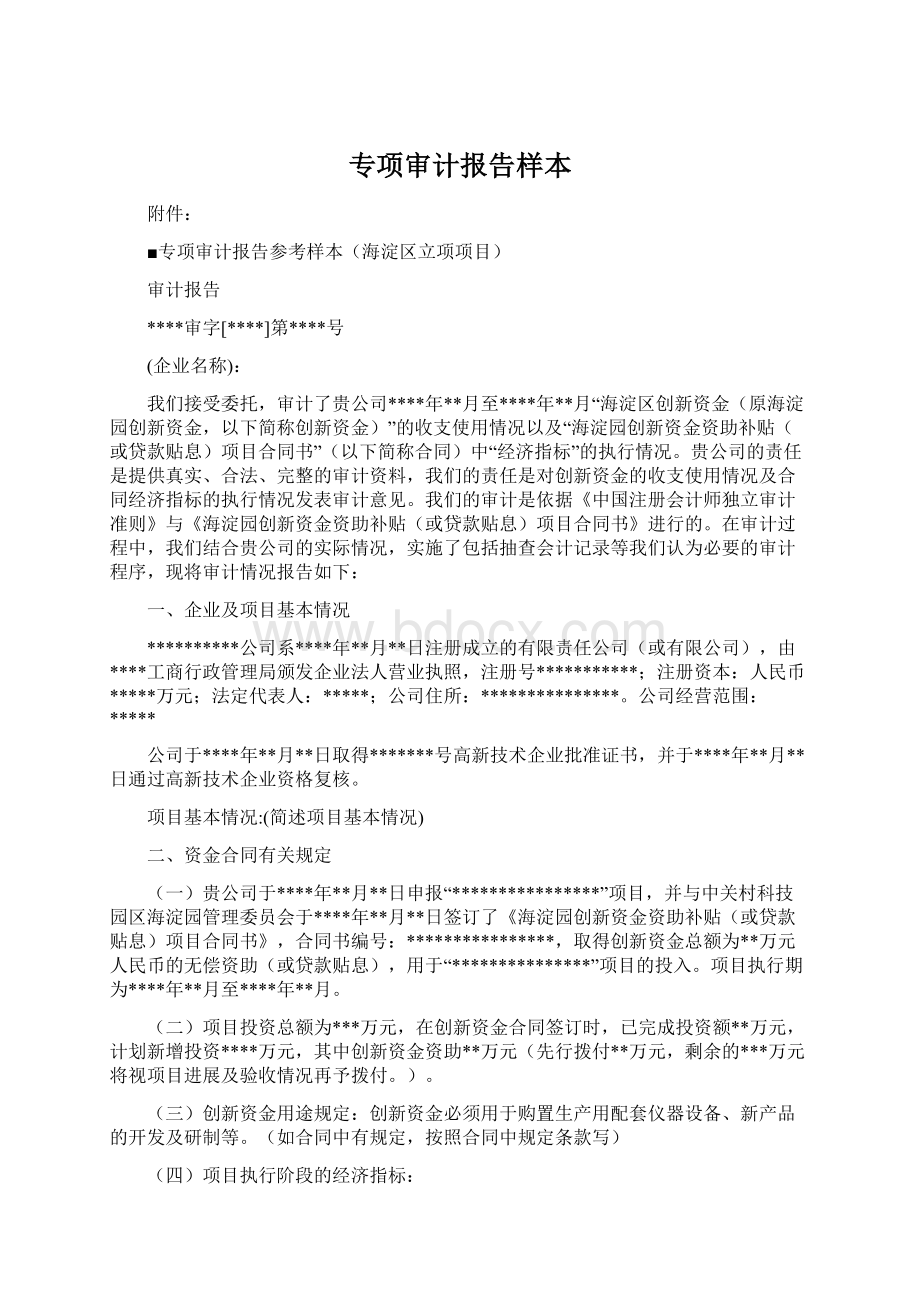 专项审计报告样本Word文档下载推荐.docx_第1页