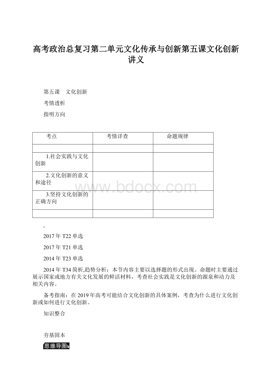 高考政治总复习第二单元文化传承与创新第五课文化创新讲义.docx_第1页