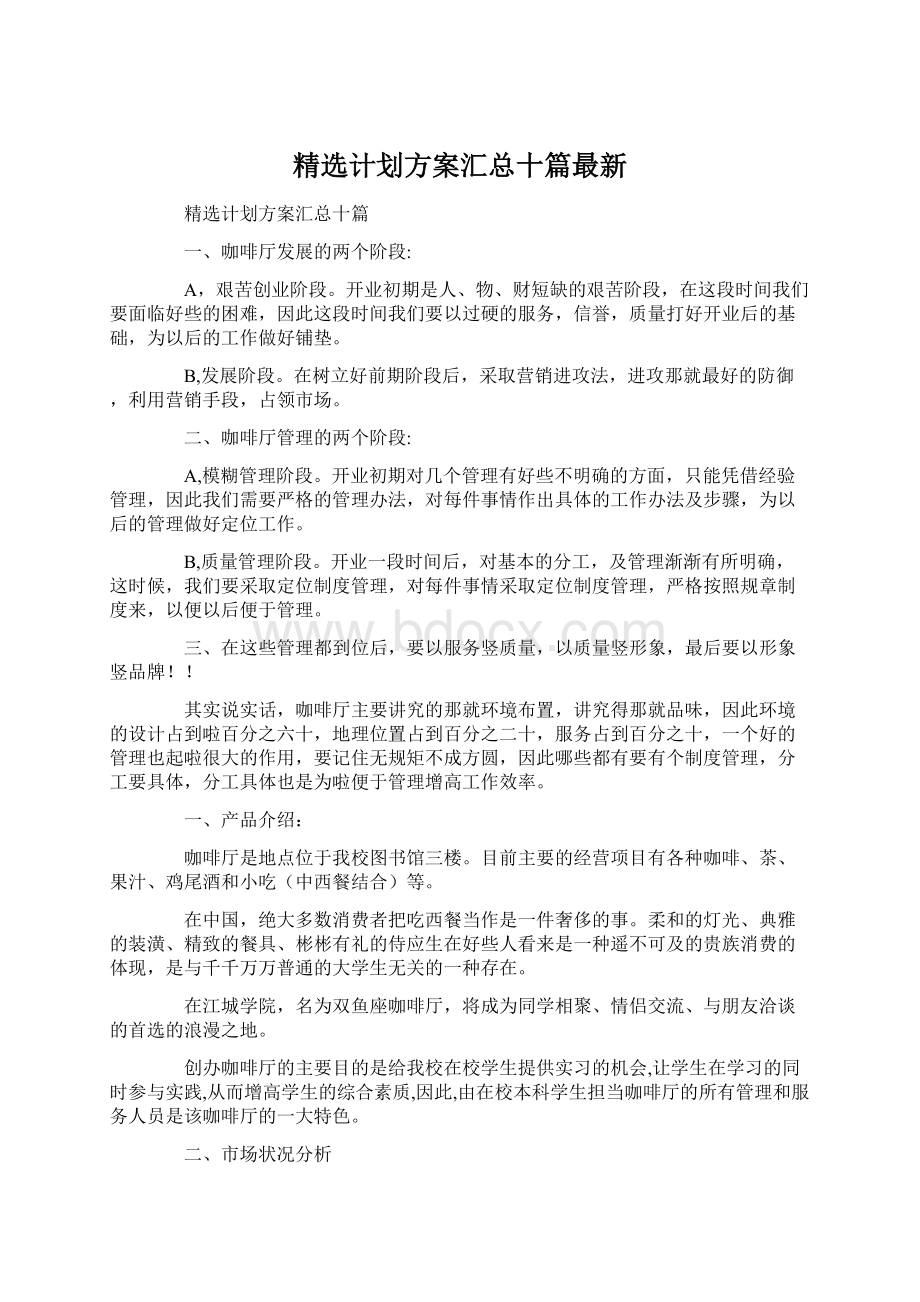 精选计划方案汇总十篇最新Word格式文档下载.docx