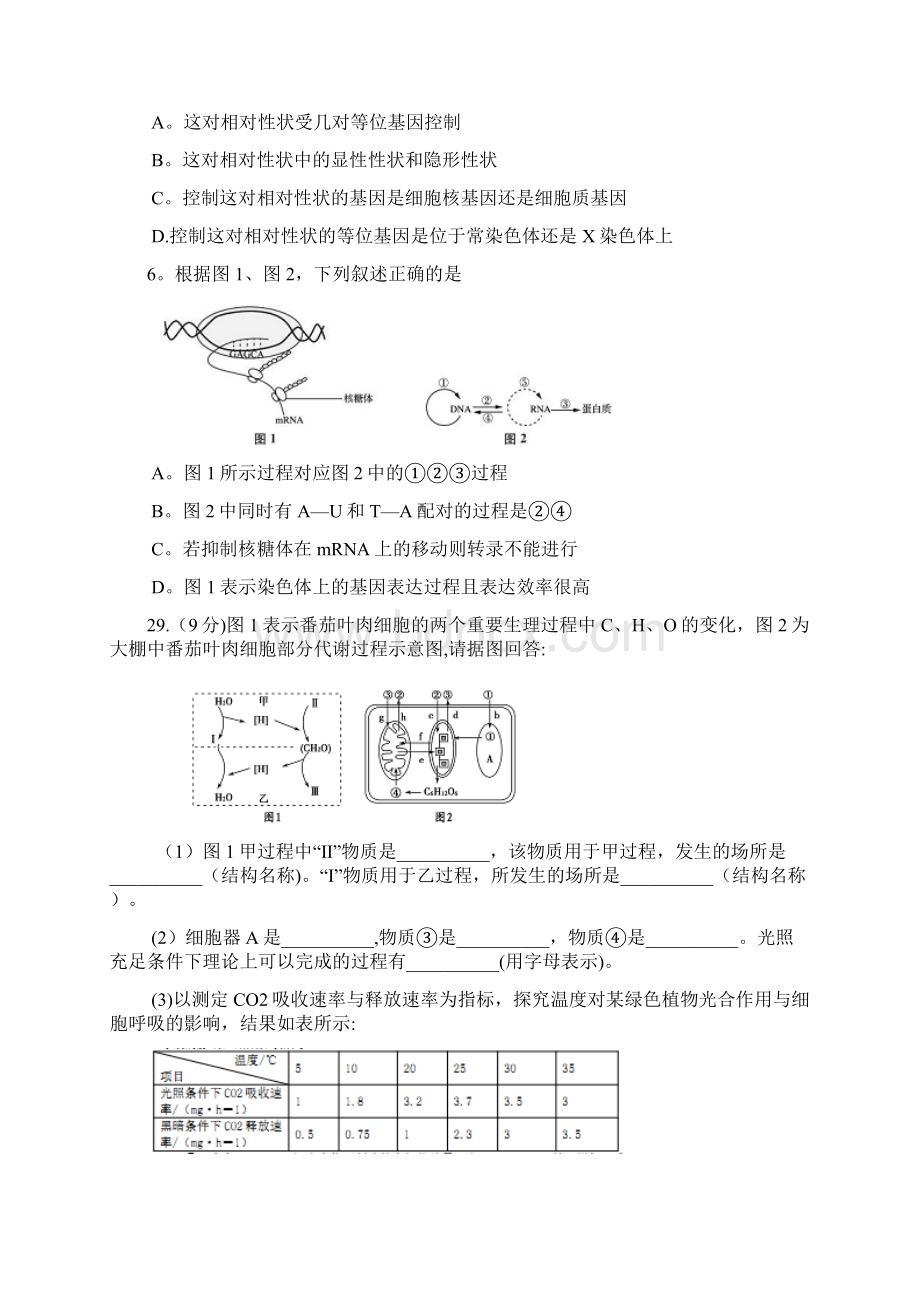 安徽省安庆市高三理综生物部分第四次模拟考试试题Word格式.docx_第2页