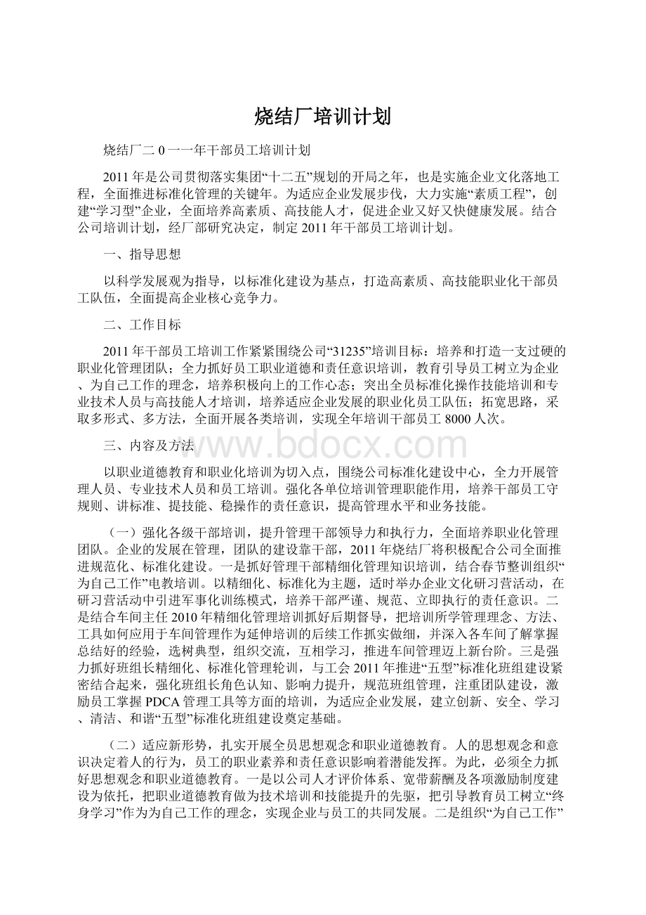 烧结厂培训计划Word格式文档下载.docx