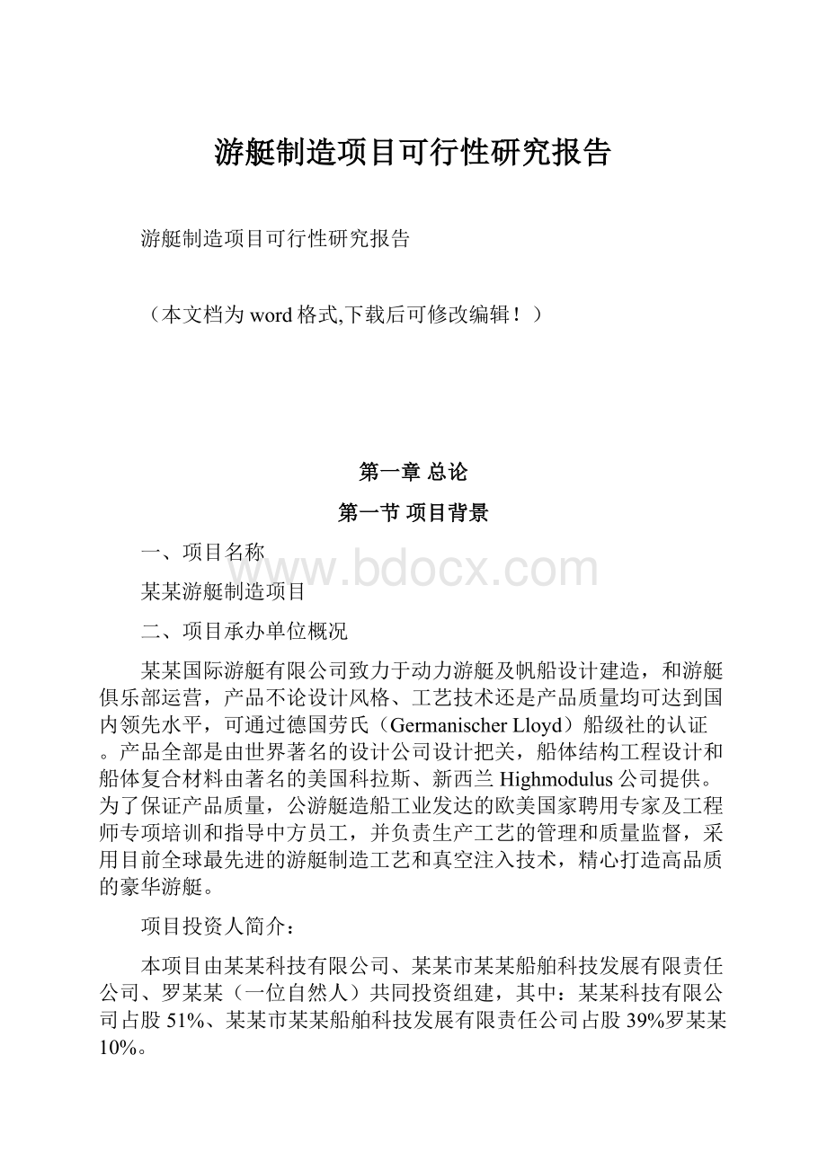 游艇制造项目可行性研究报告文档格式.docx_第1页