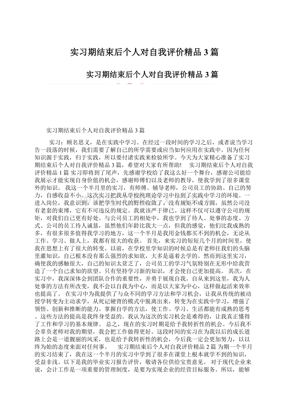 实习期结束后个人对自我评价精品3篇文档格式.docx