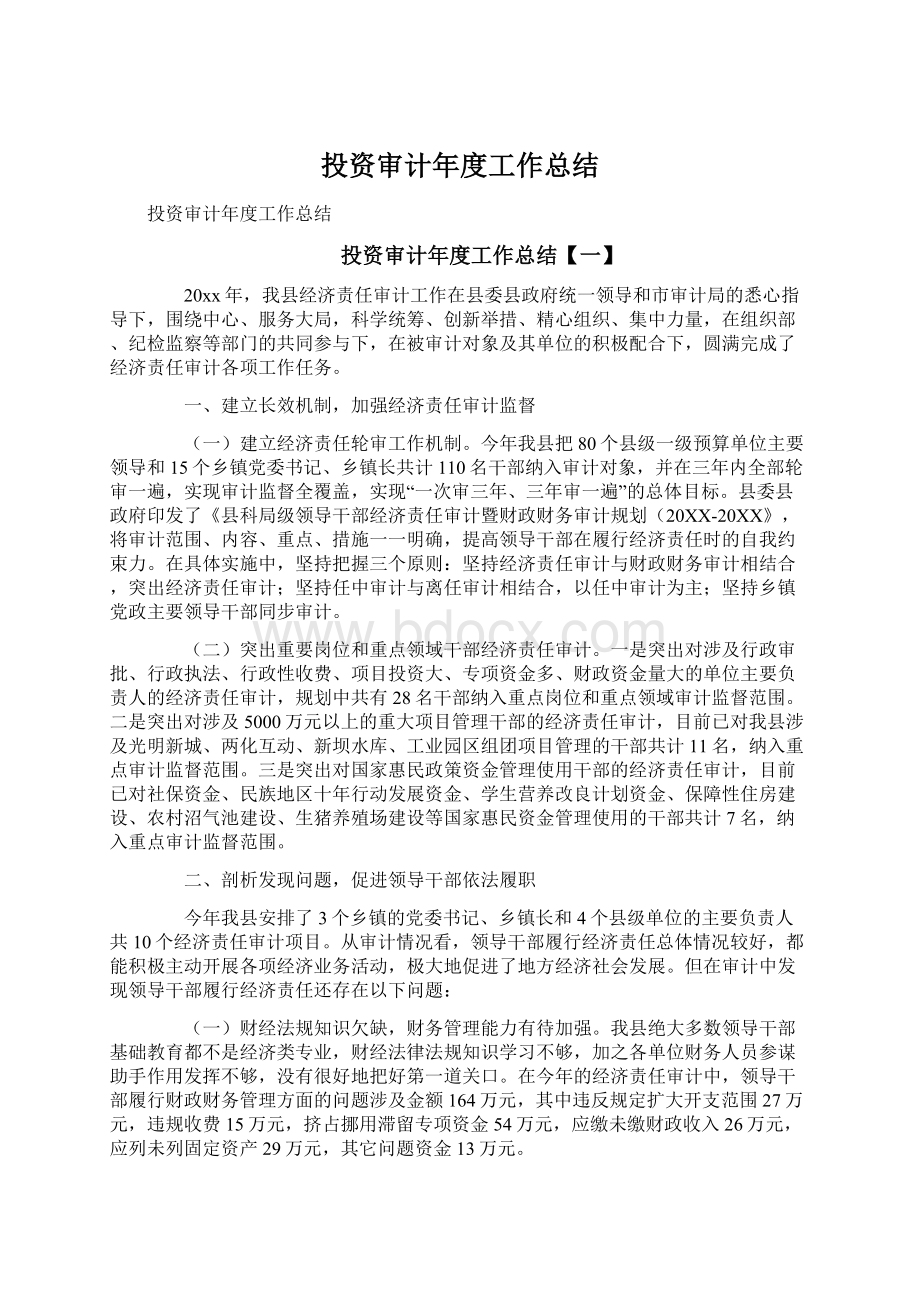 投资审计年度工作总结Word文件下载.docx