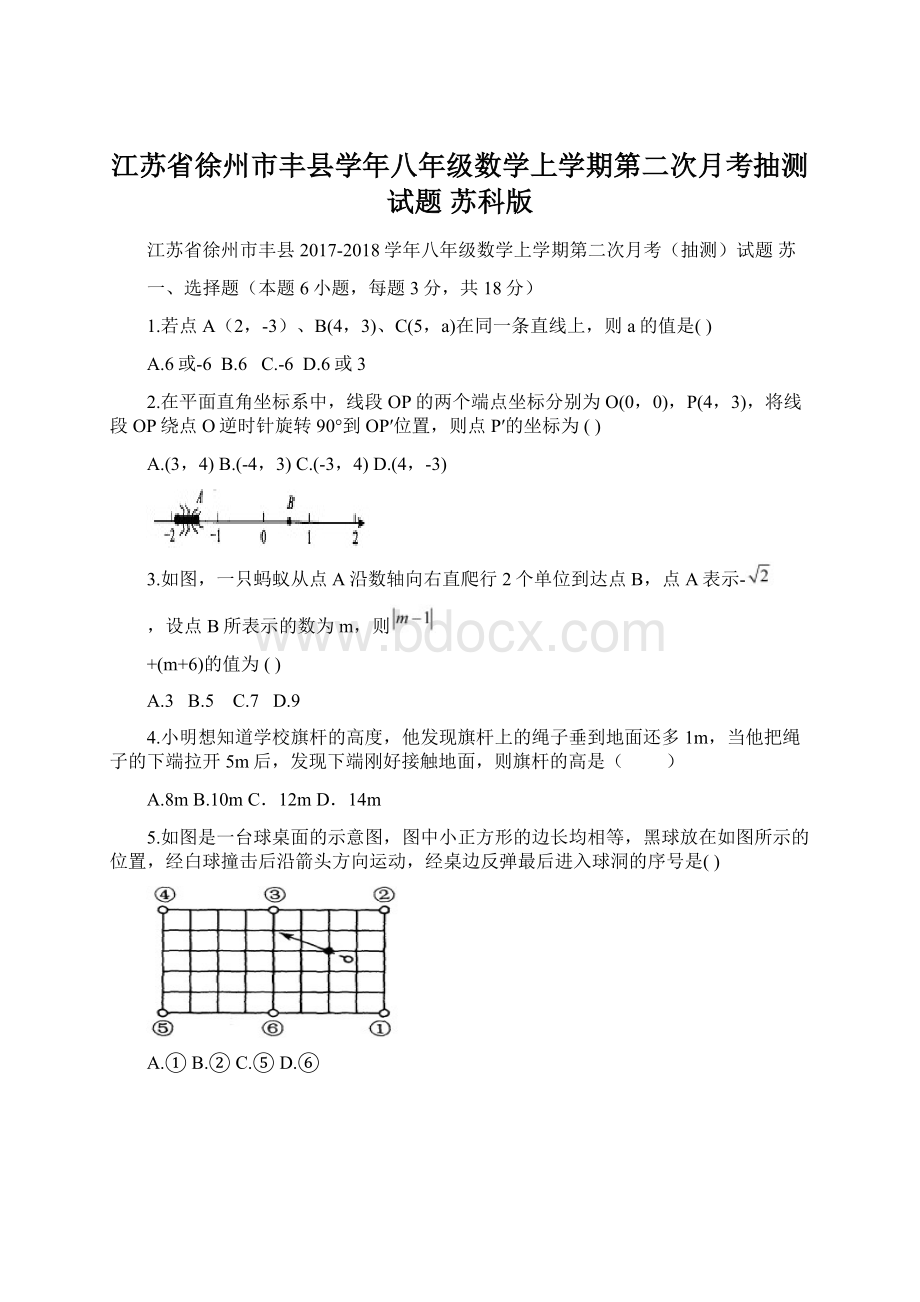 江苏省徐州市丰县学年八年级数学上学期第二次月考抽测试题 苏科版.docx_第1页