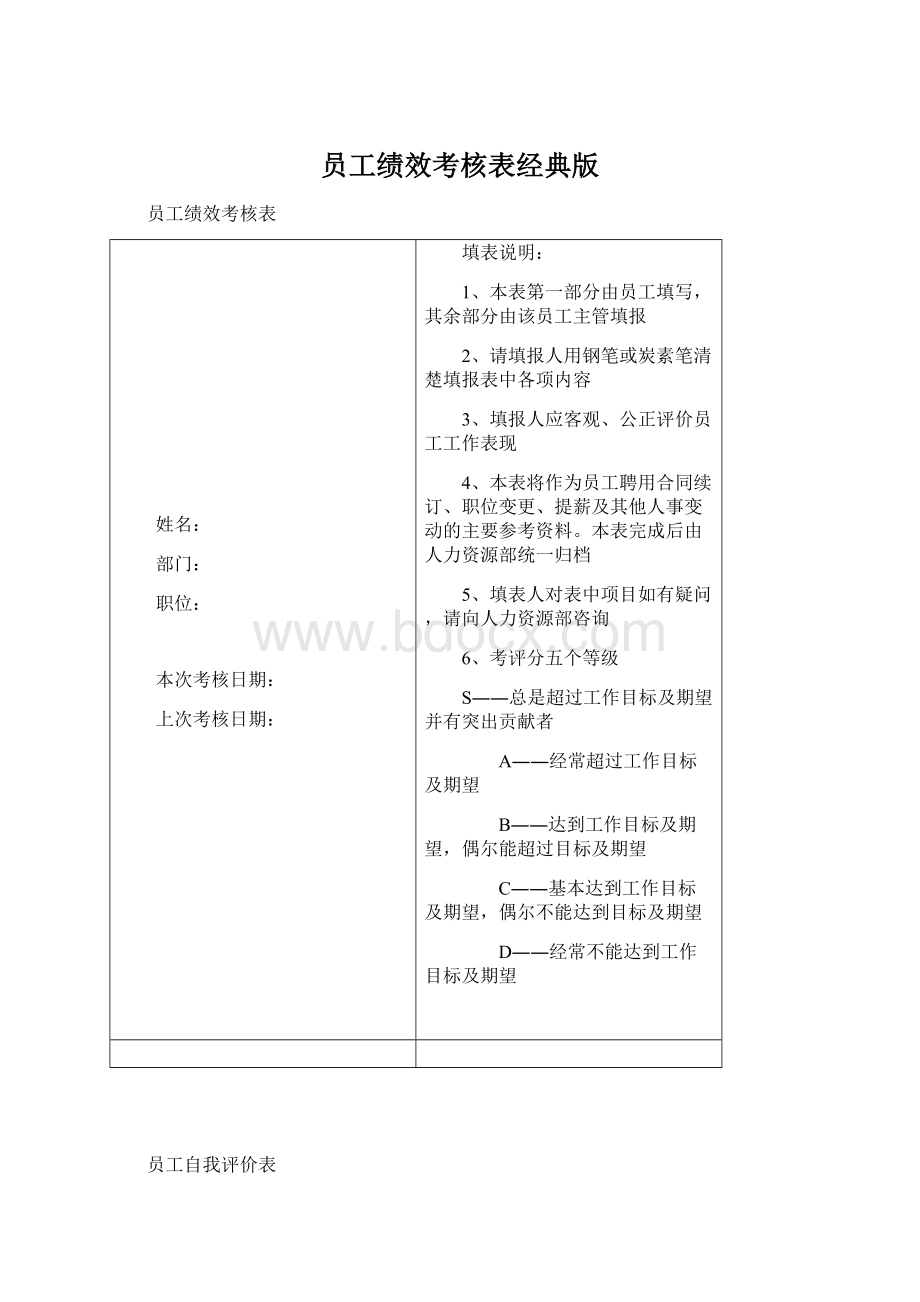 员工绩效考核表经典版文档格式.docx_第1页