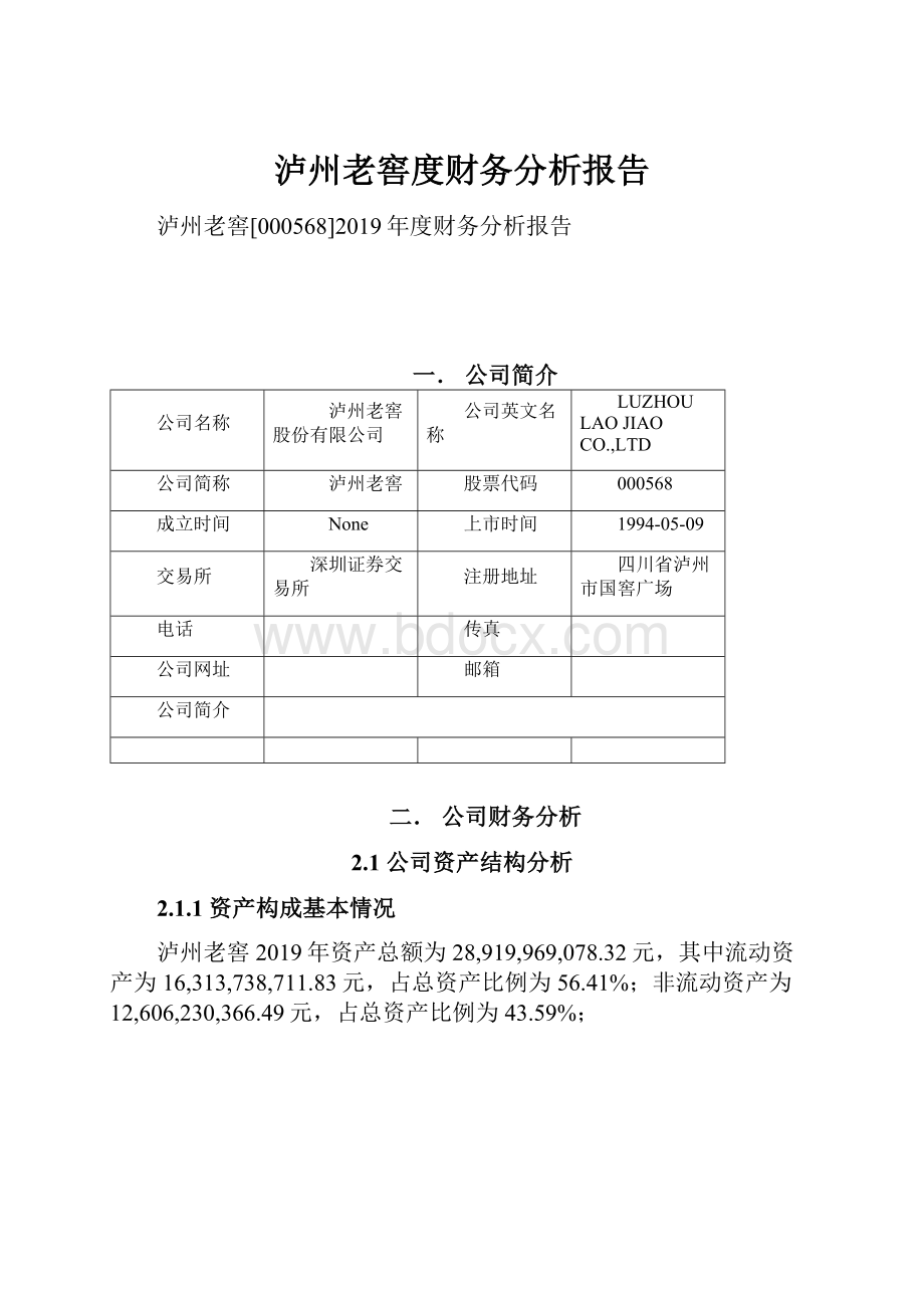 泸州老窖度财务分析报告Word格式.docx