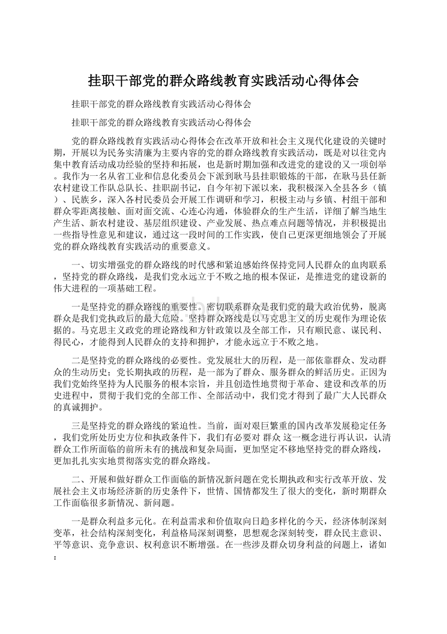 挂职干部党的群众路线教育实践活动心得体会Word文件下载.docx