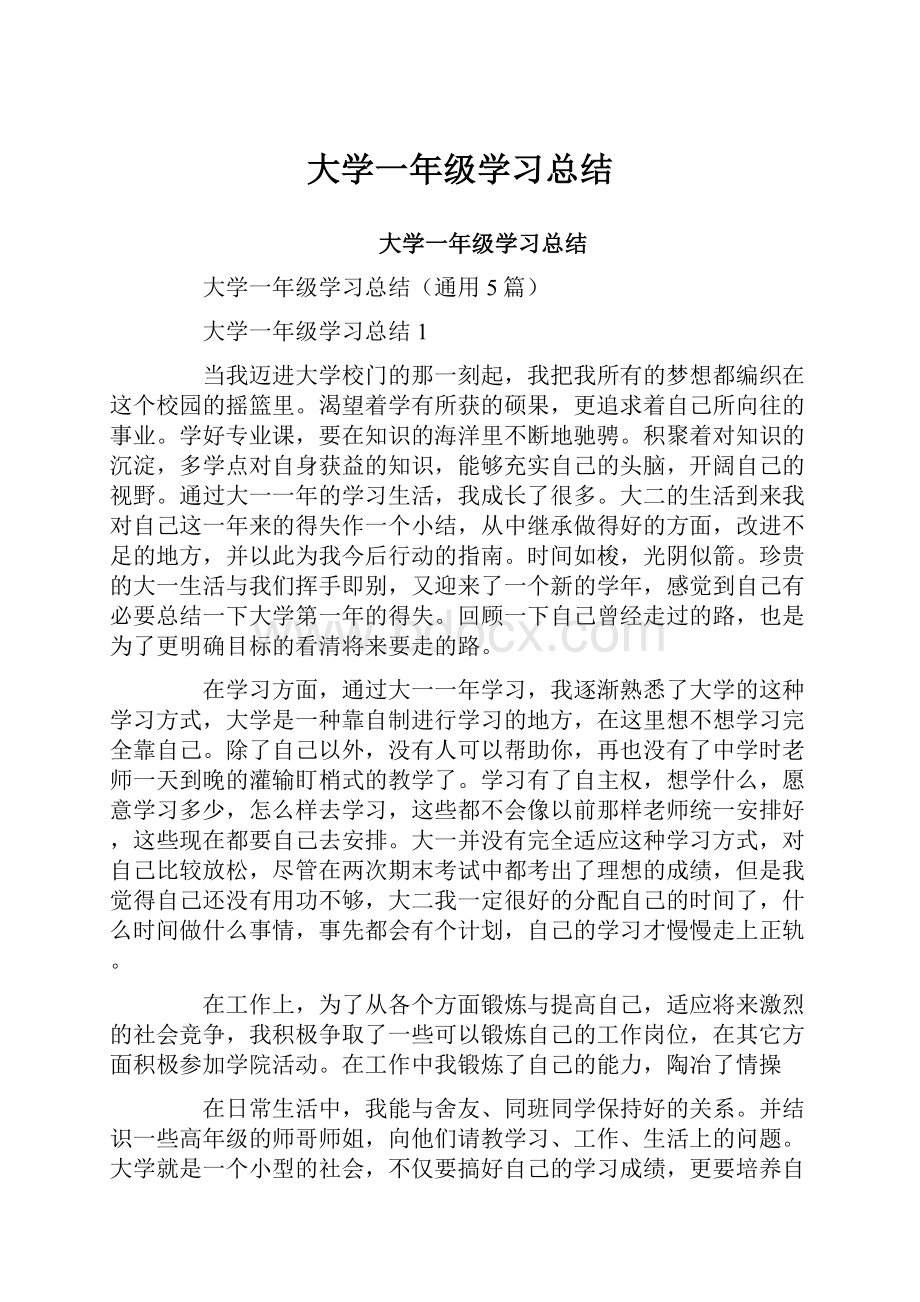 大学一年级学习总结.docx