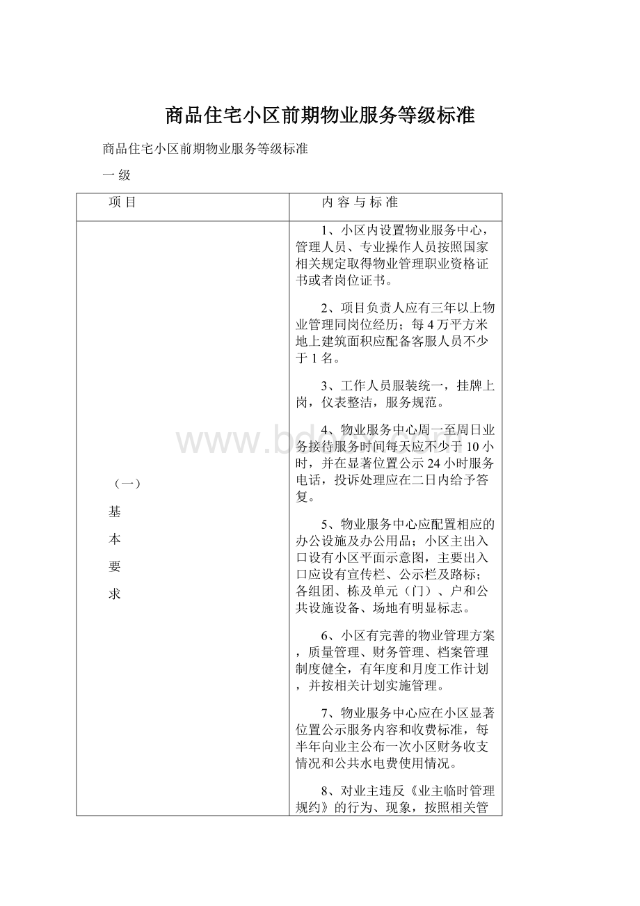 商品住宅小区前期物业服务等级标准.docx_第1页