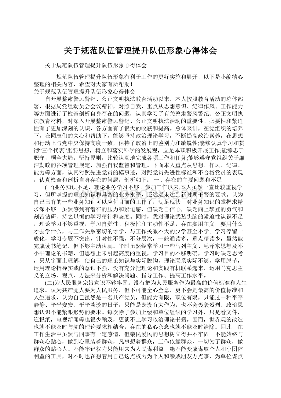 关于规范队伍管理提升队伍形象心得体会文档格式.docx