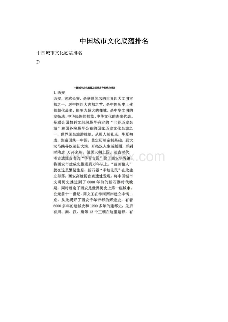 中国城市文化底蕴排名.docx_第1页