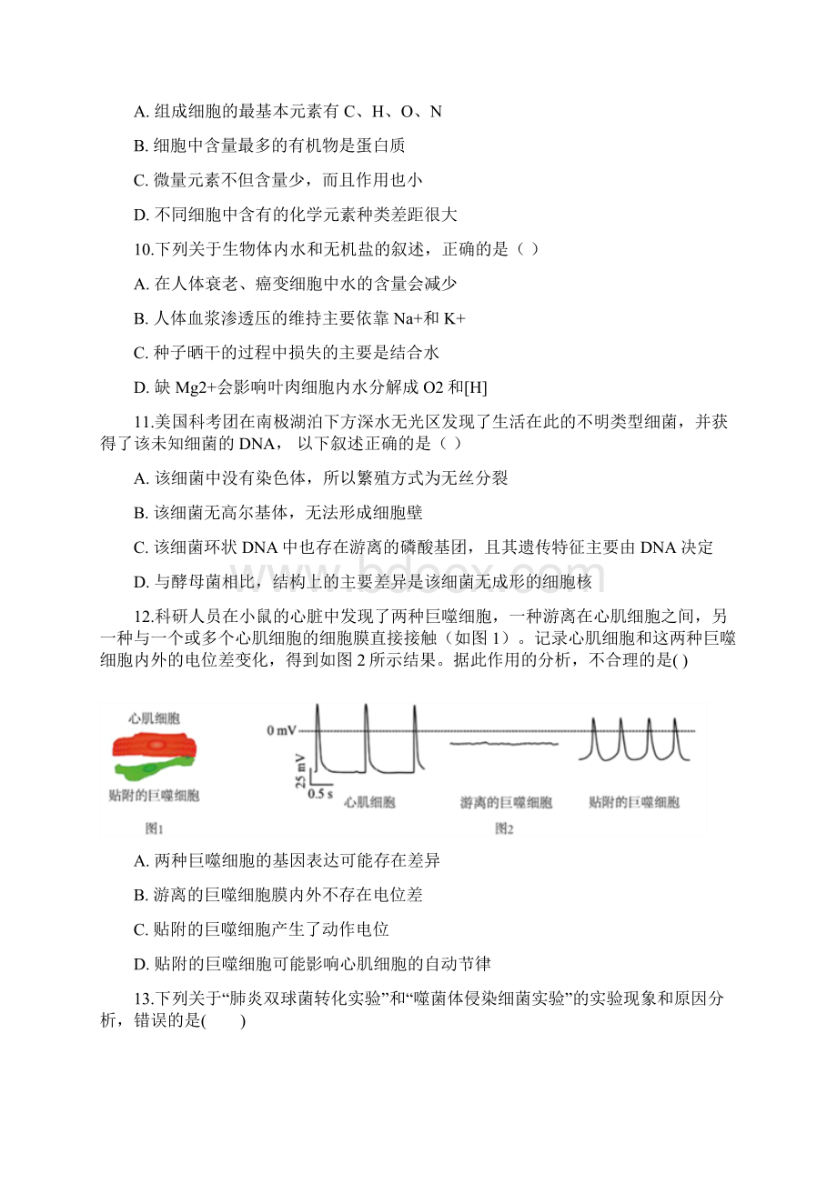 安徽省滁州市定远县民族中学学年高一生物上学期期末考试试题061903135Word文档下载推荐.docx_第3页