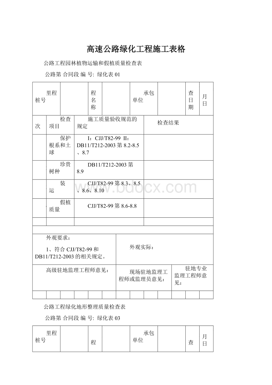 高速公路绿化工程施工表格Word下载.docx