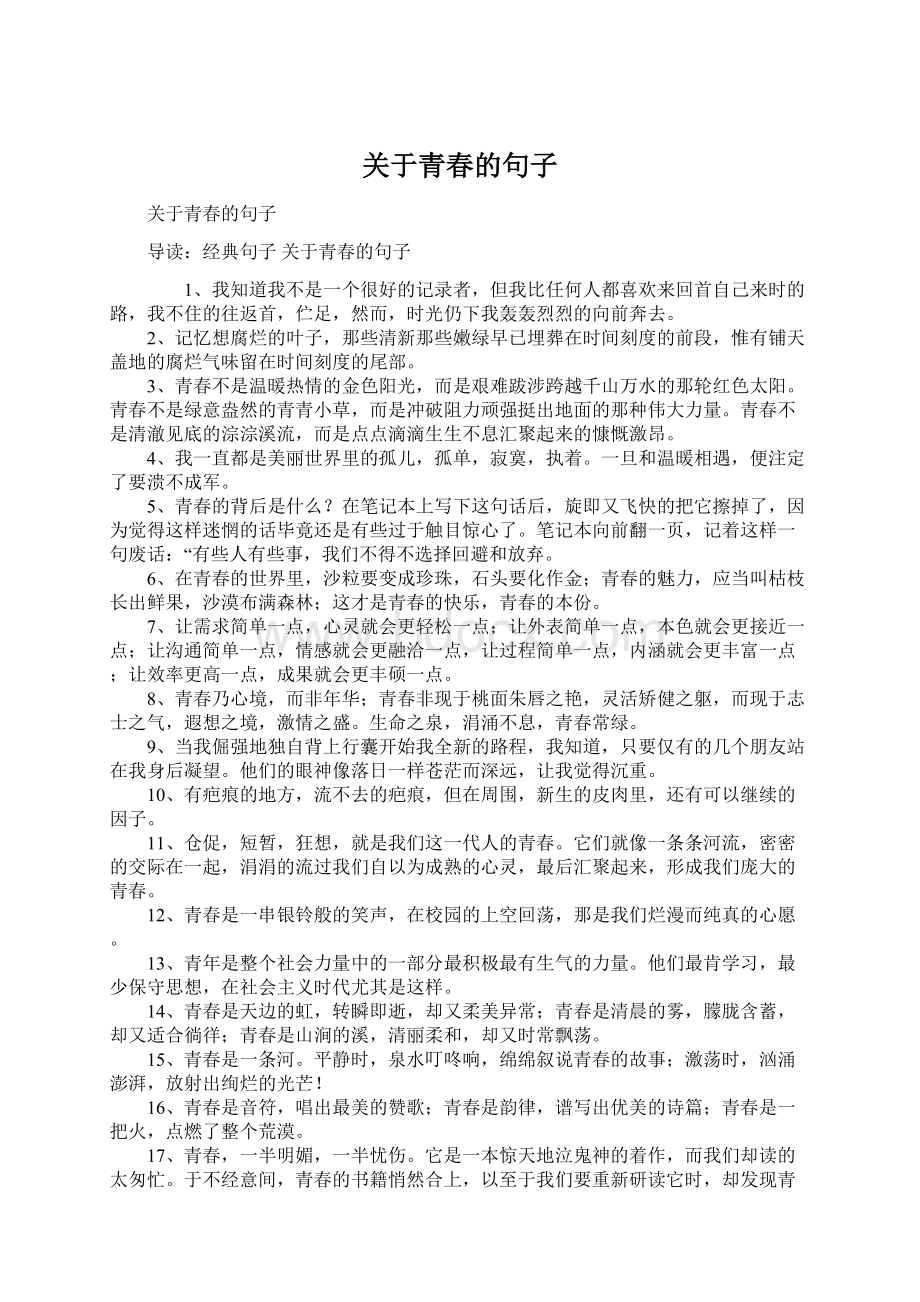 关于青春的句子Word文件下载.docx