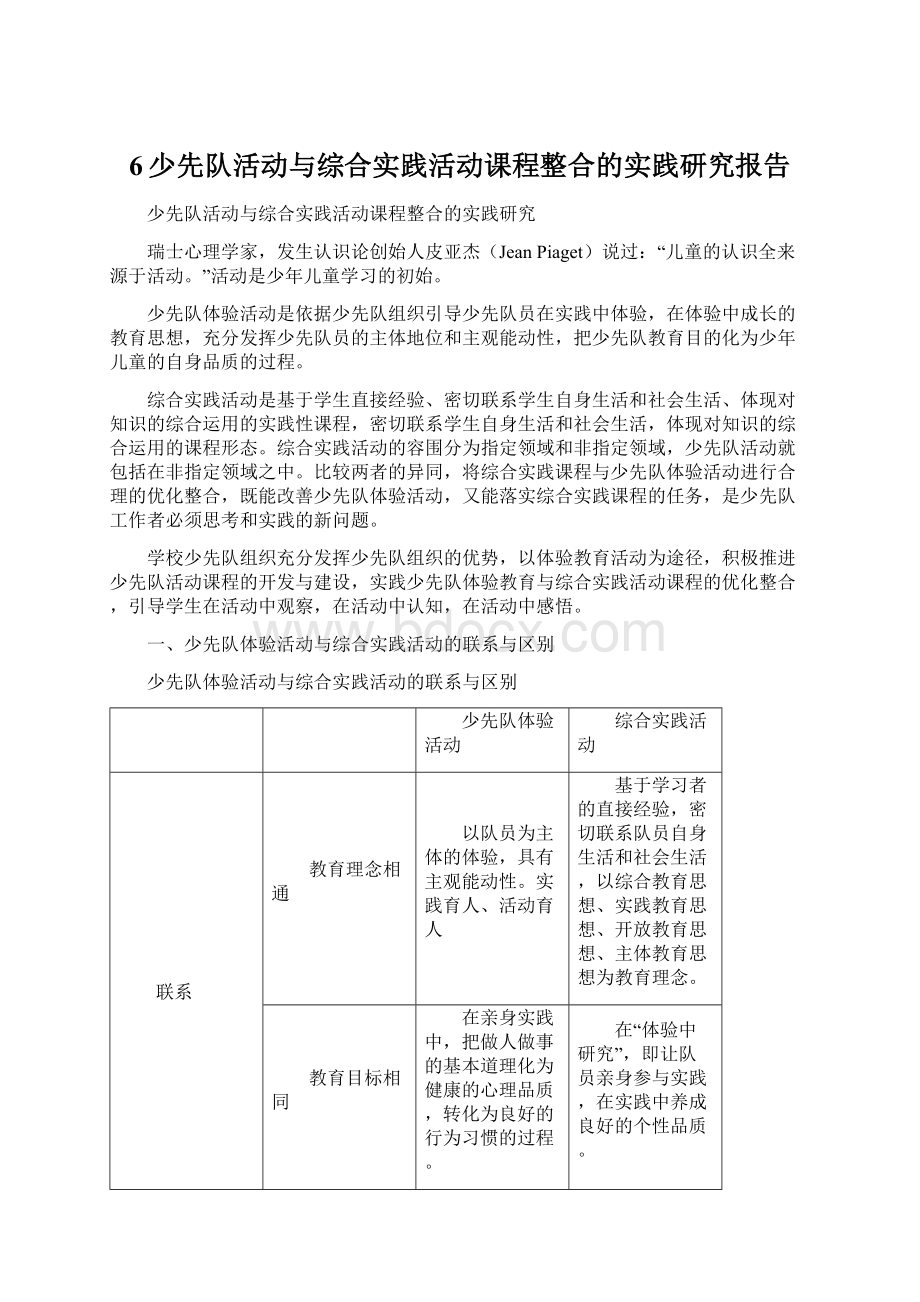 6少先队活动与综合实践活动课程整合的实践研究报告.docx_第1页