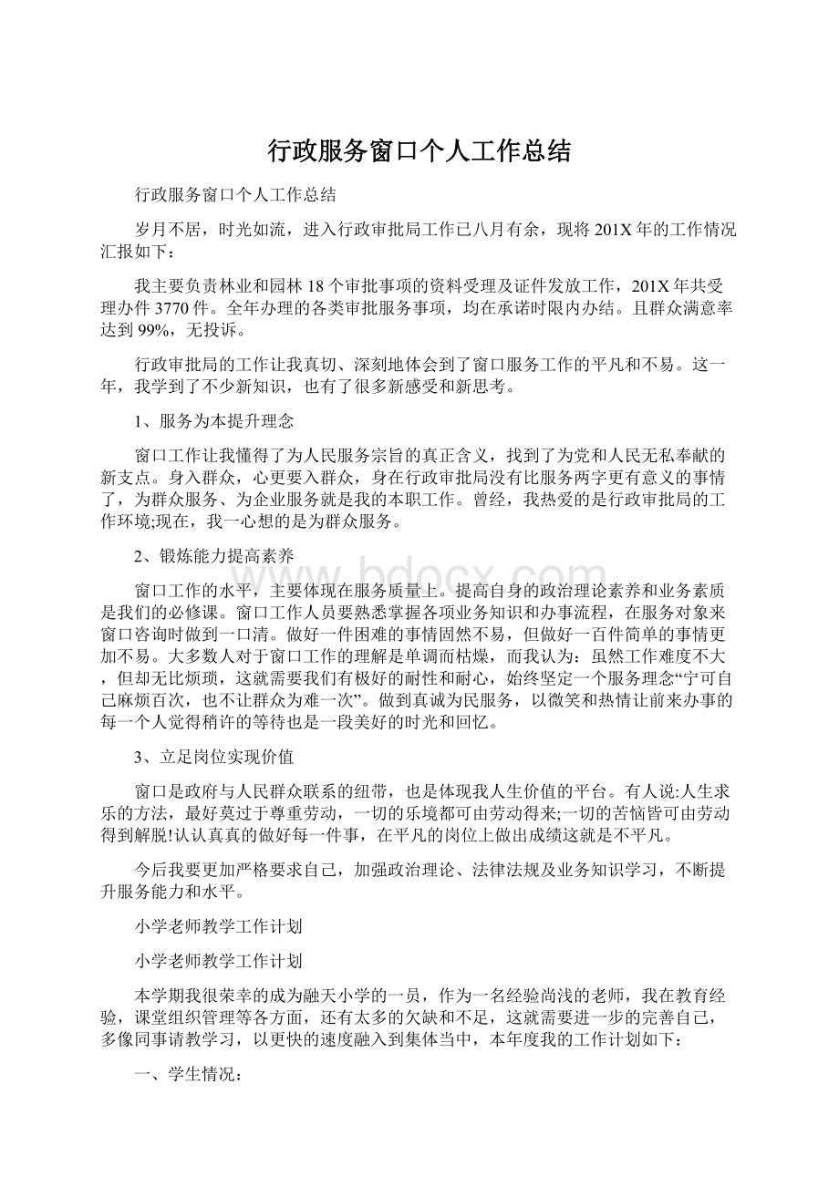 行政服务窗口个人工作总结Word文件下载.docx