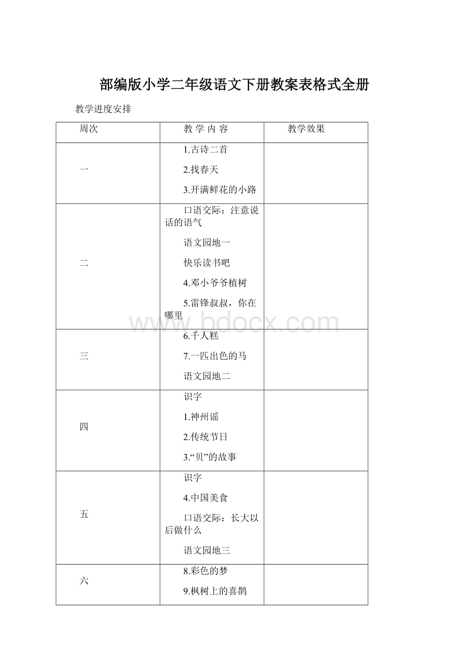 部编版小学二年级语文下册教案表格式全册Word下载.docx