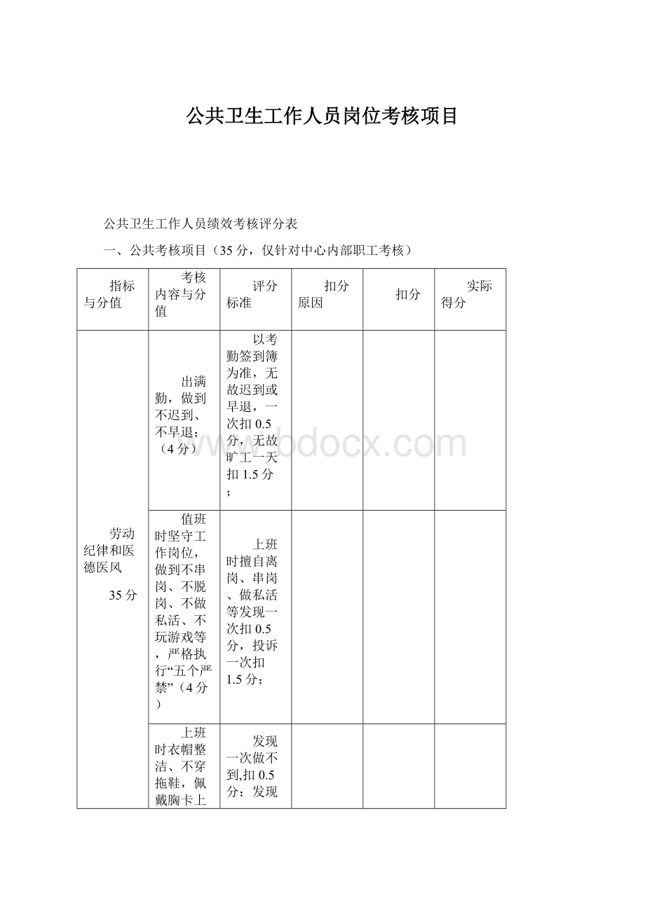 公共卫生工作人员岗位考核项目Word格式.docx