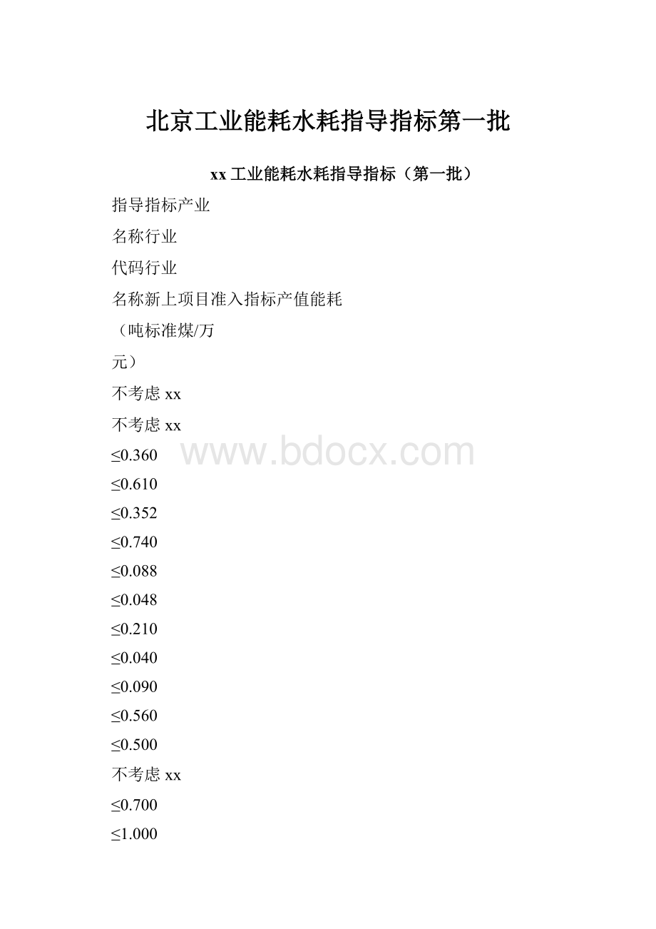 北京工业能耗水耗指导指标第一批文档格式.docx