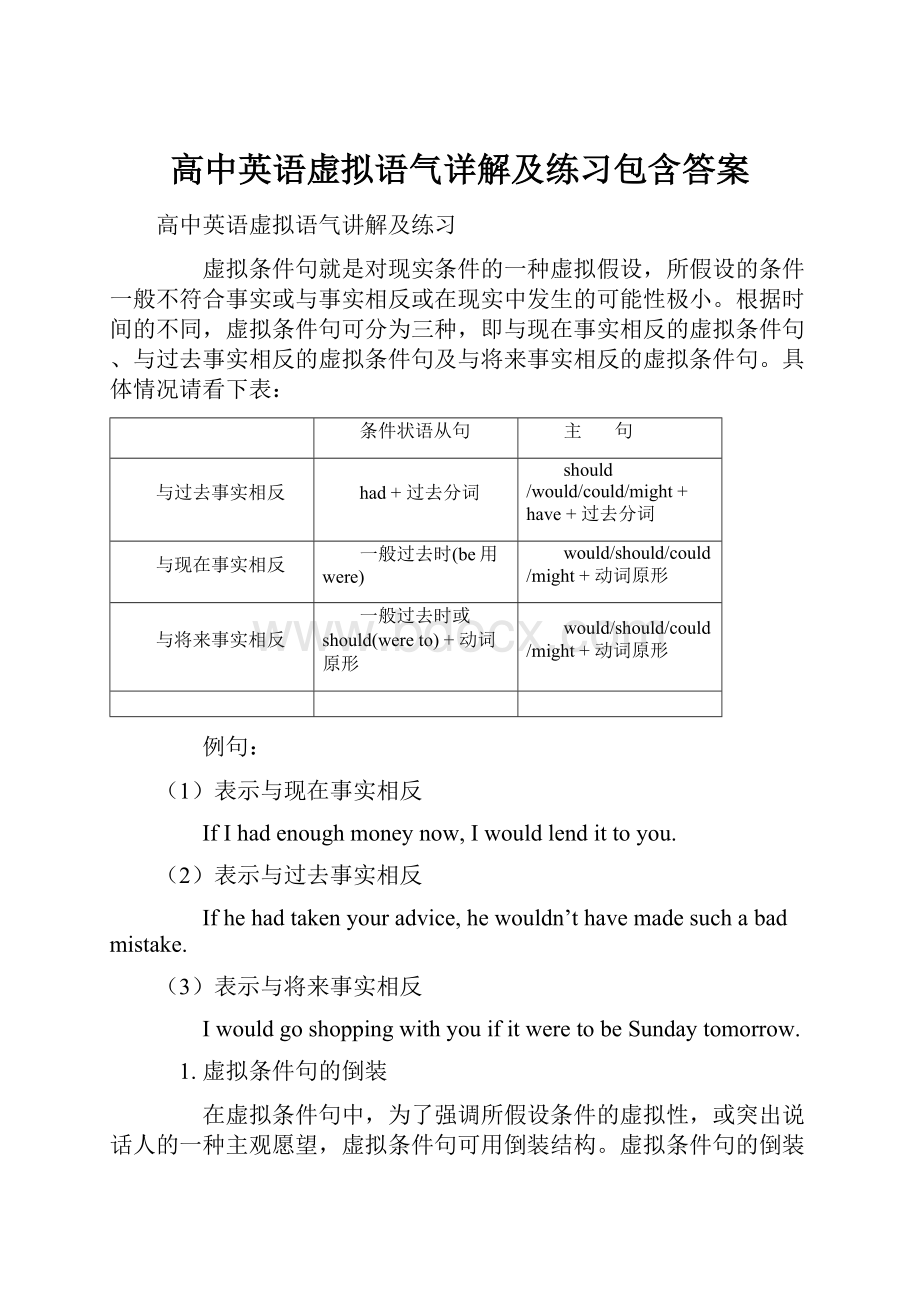 高中英语虚拟语气详解及练习包含答案Word下载.docx_第1页