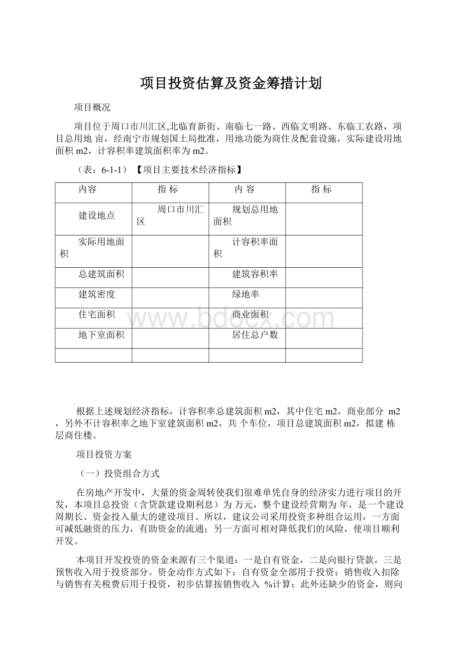 项目投资估算及资金筹措计划Word格式文档下载.docx_第1页