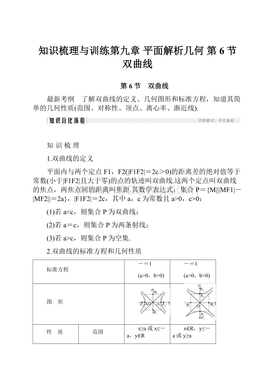 知识梳理与训练第九章 平面解析几何第6节 双曲线Word格式文档下载.docx
