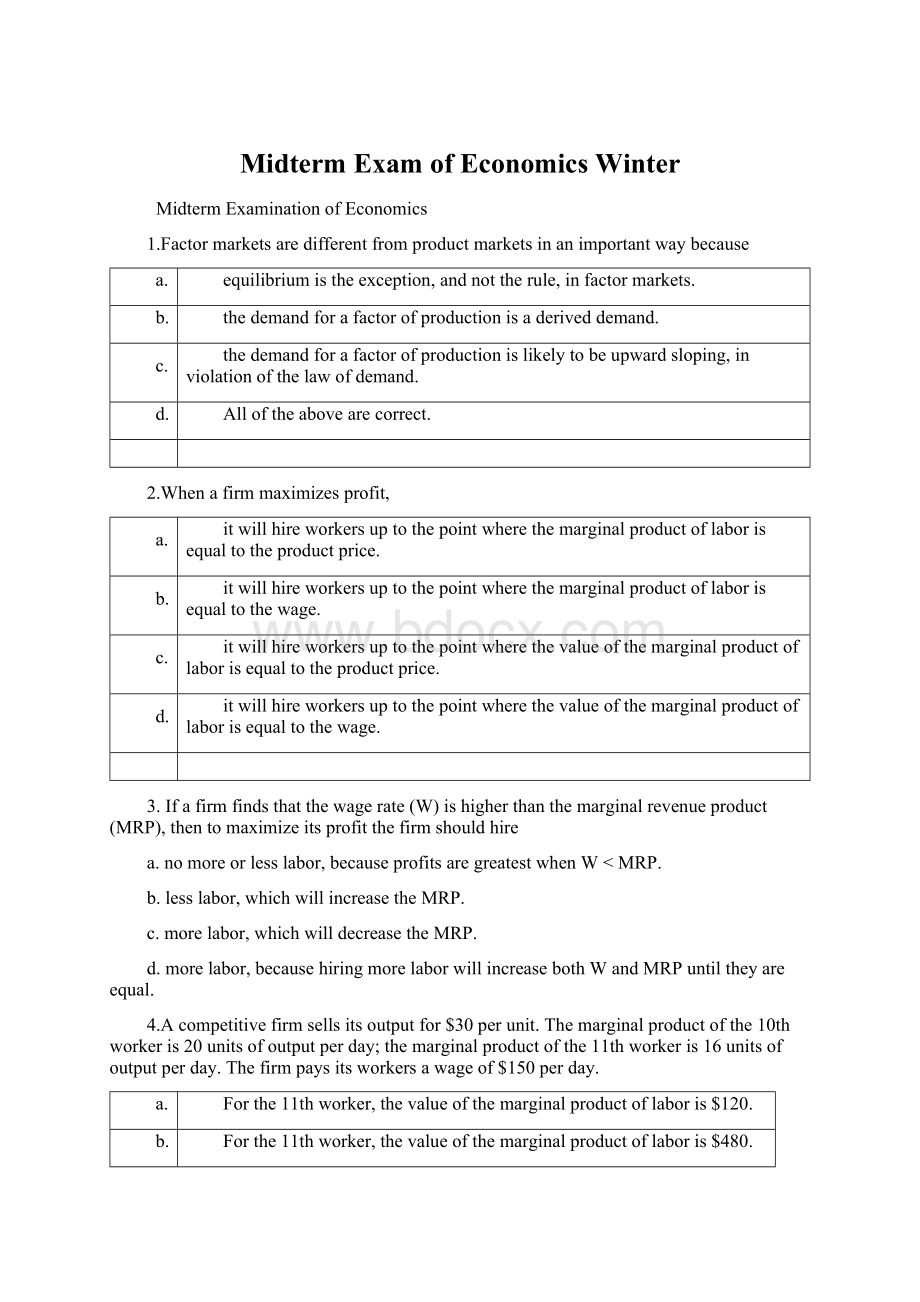 Midterm Exam of Economics WinterWord格式文档下载.docx