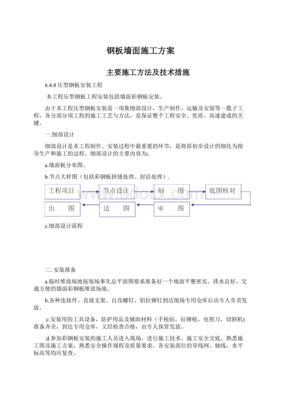 钢板墙面施工方案Word格式文档下载.docx