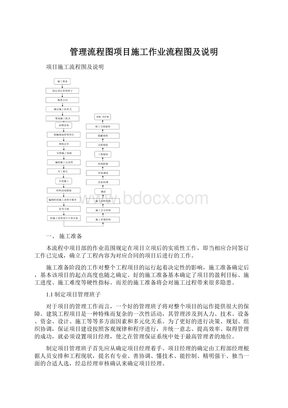 管理流程图项目施工作业流程图及说明Word文档格式.docx