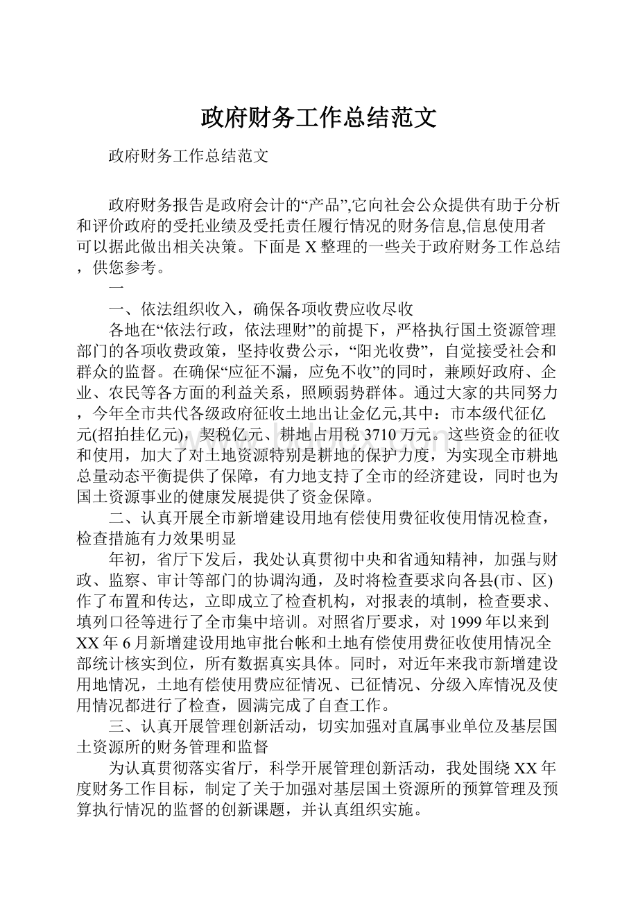 政府财务工作总结范文文档格式.docx