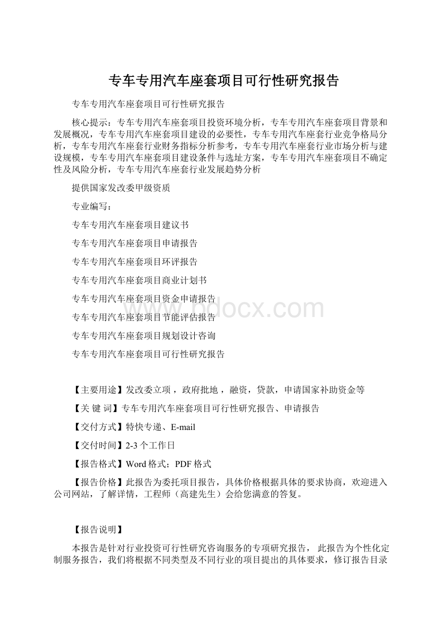 专车专用汽车座套项目可行性研究报告.docx_第1页