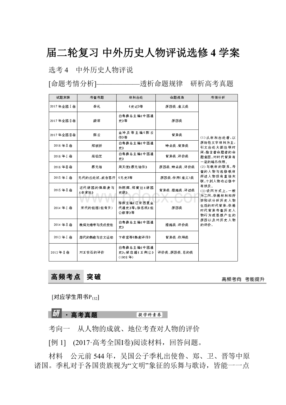 届二轮复习 中外历史人物评说选修4 学案.docx_第1页