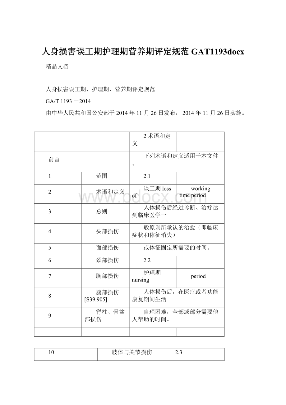 人身损害误工期护理期营养期评定规范GAT1193docx文档格式.docx_第1页