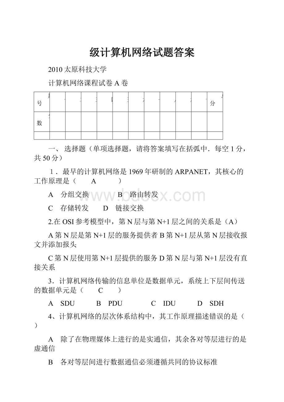 级计算机网络试题答案Word格式文档下载.docx